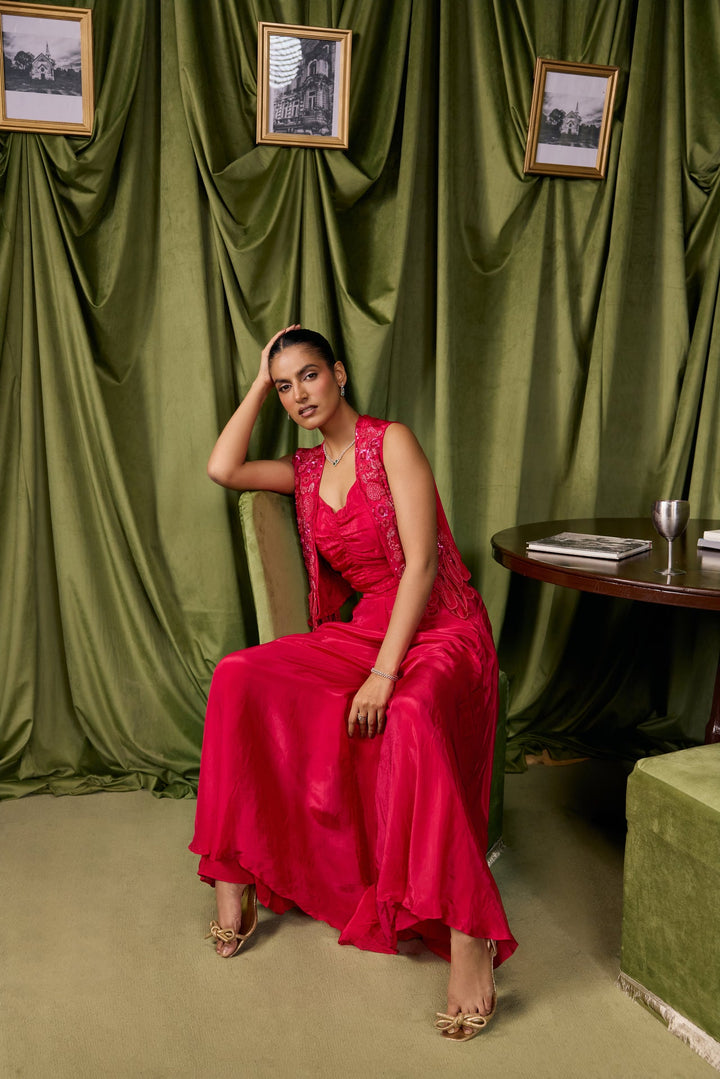 Rani Pink Crepe Solid Two Piece Set