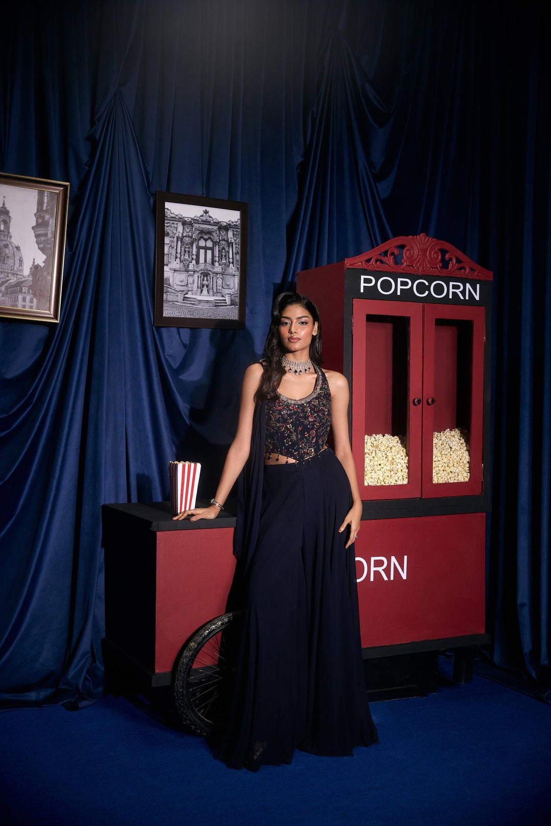 Navy Blue Georgette Embroidered Three Piece Set