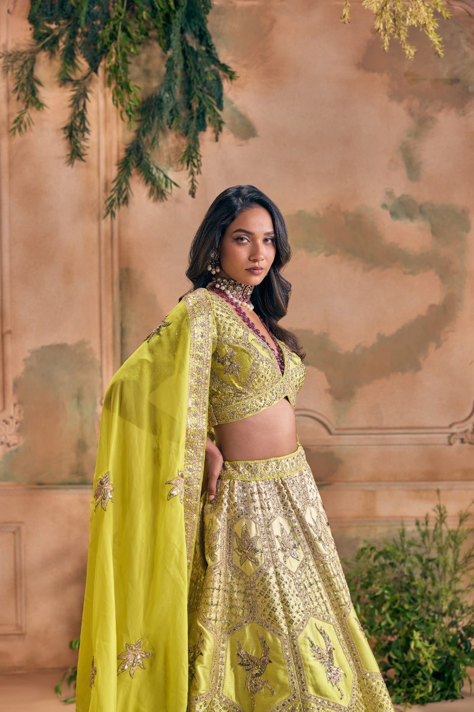 Neerus Green silk embroidered lehenga set - detail view 2