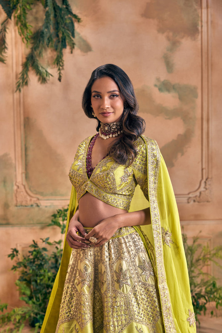 Neerus Green silk embroidered lehenga set - detail view 3
