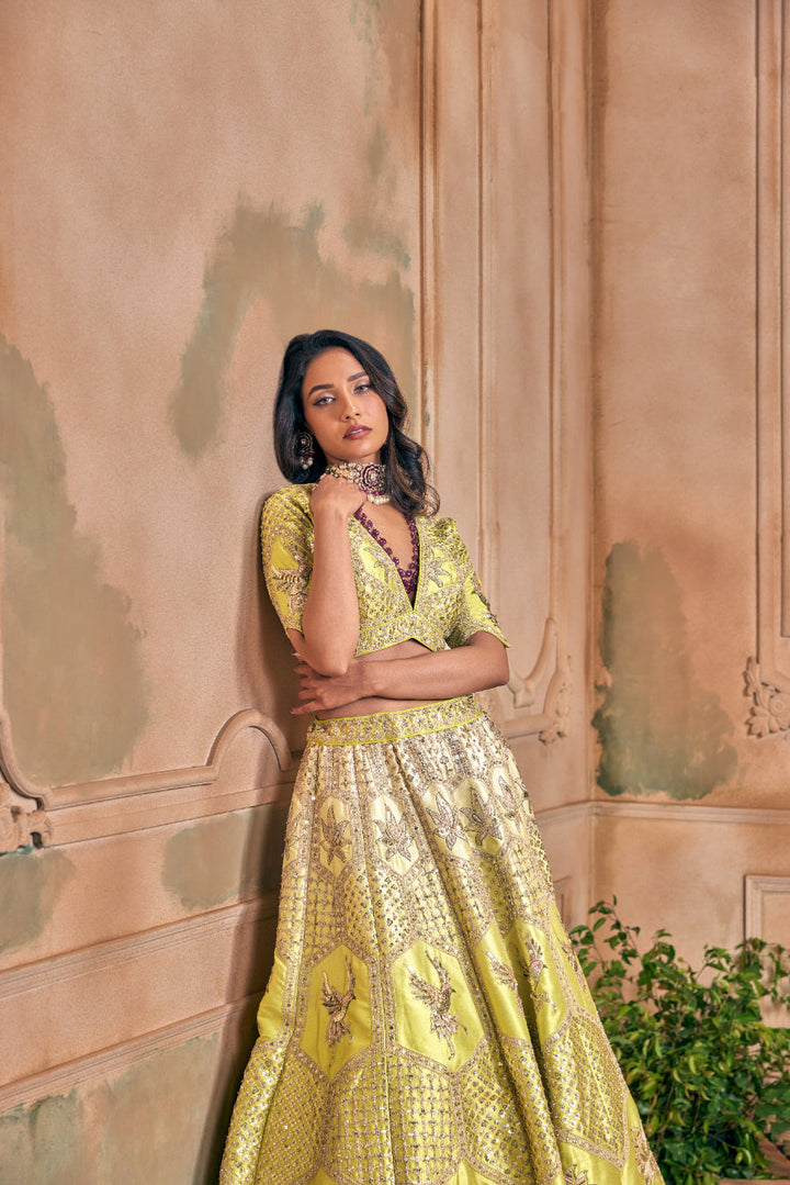 Neerus Green silk embroidered lehenga set - detail view 5