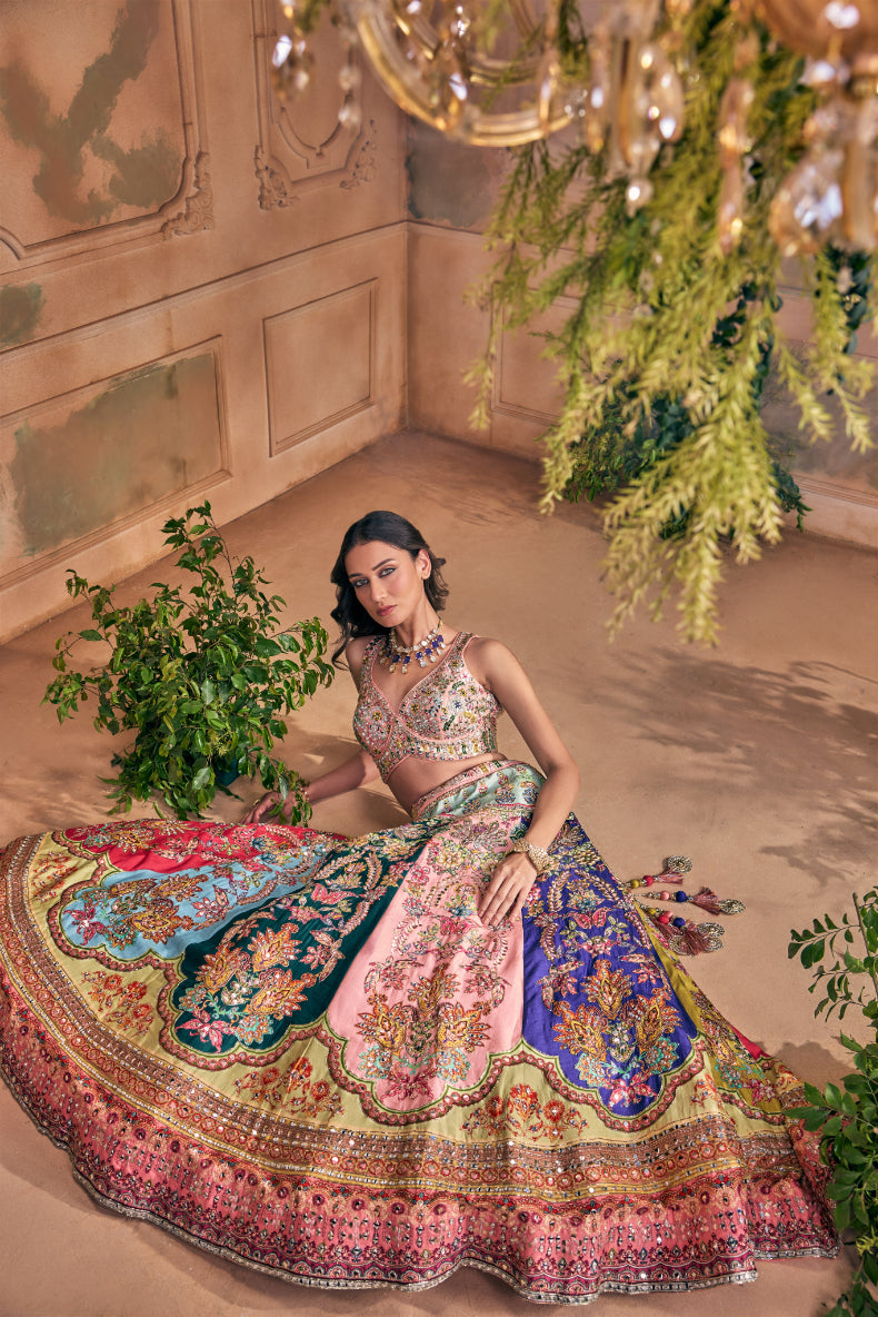 Neerus Pink silk embroidered lehenga set - detail view 2