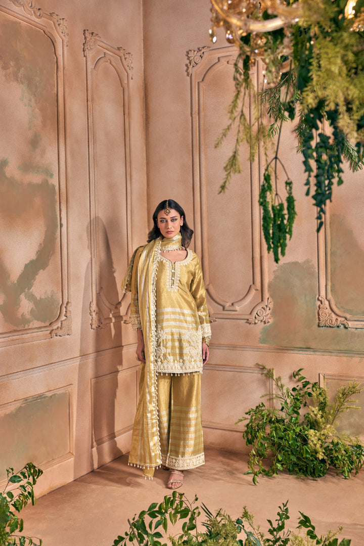 Neerus Gold tissue embellished suit set - side view