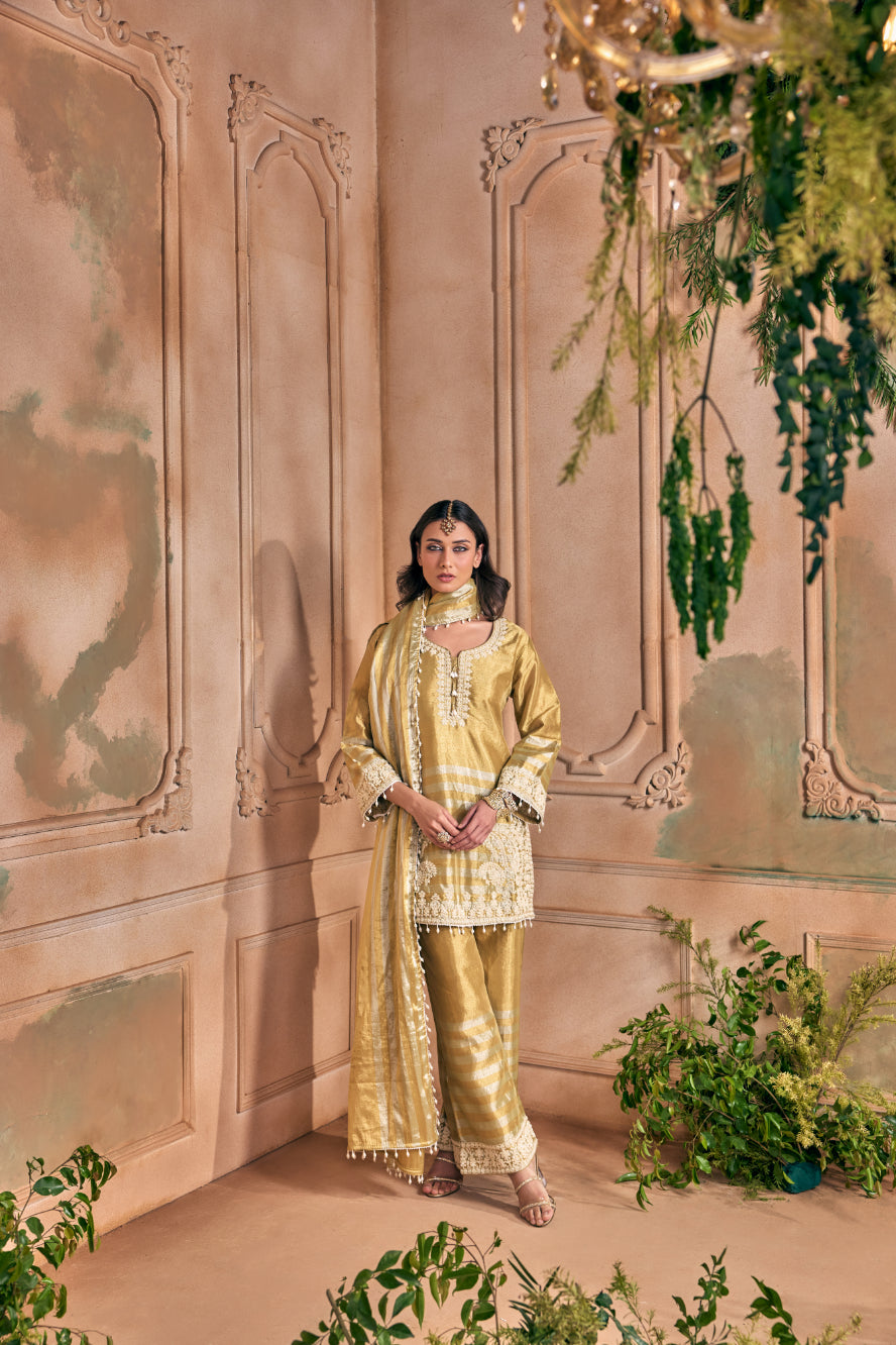 Neerus Gold tissue embellished suit set - detail view 1
