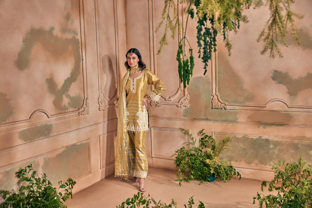 Neerus Gold tissue embellished suit set - detail view 2