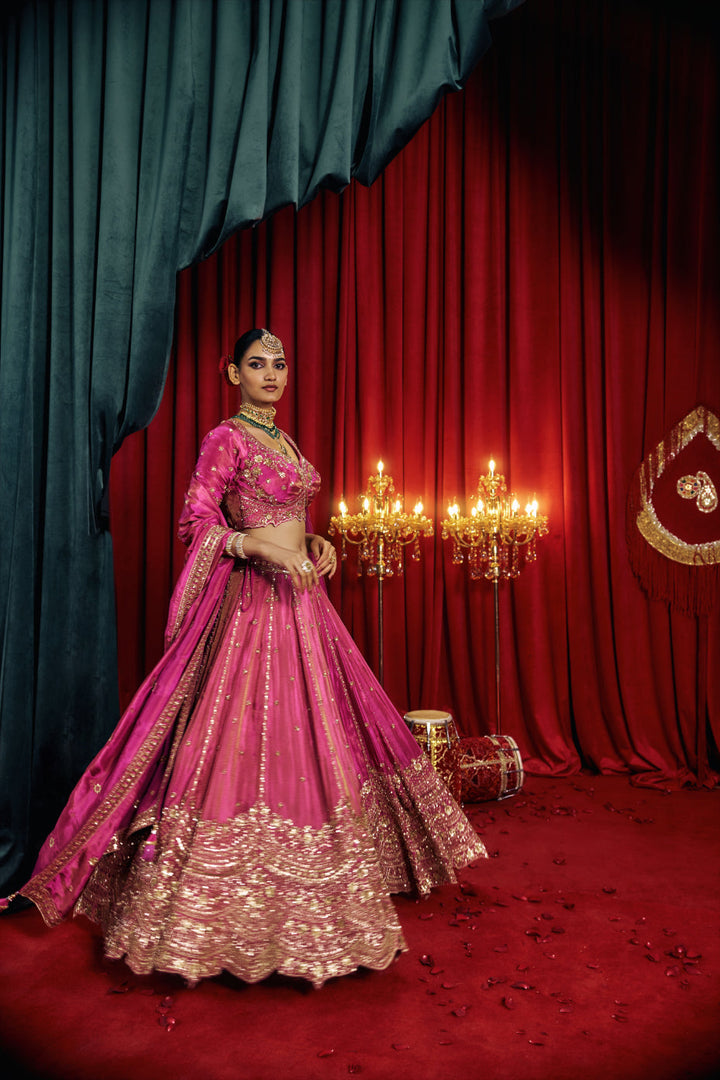 Neerus Purple tissue hand embroidered lehenga set - detail view 1