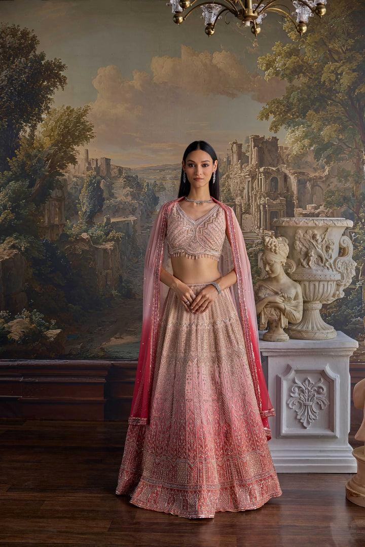 Neerus Pink tissue embellished lehenga set - front view