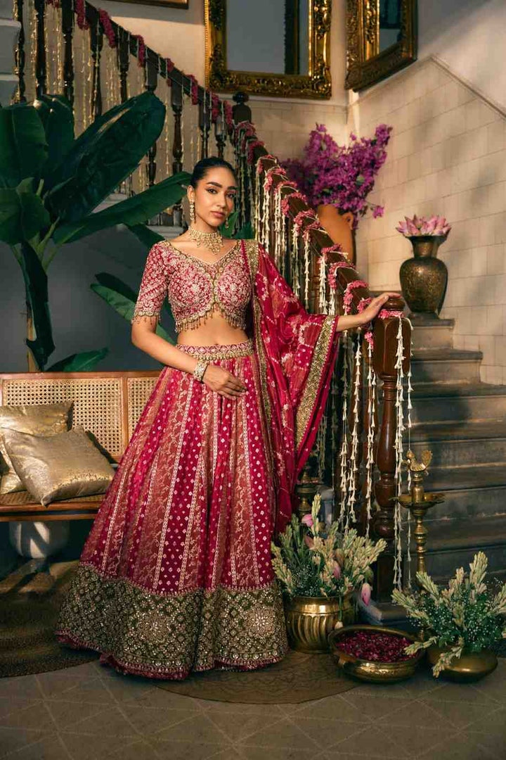 Rani Pink Tissue Banaras Hand Embroidery Ghagra Set