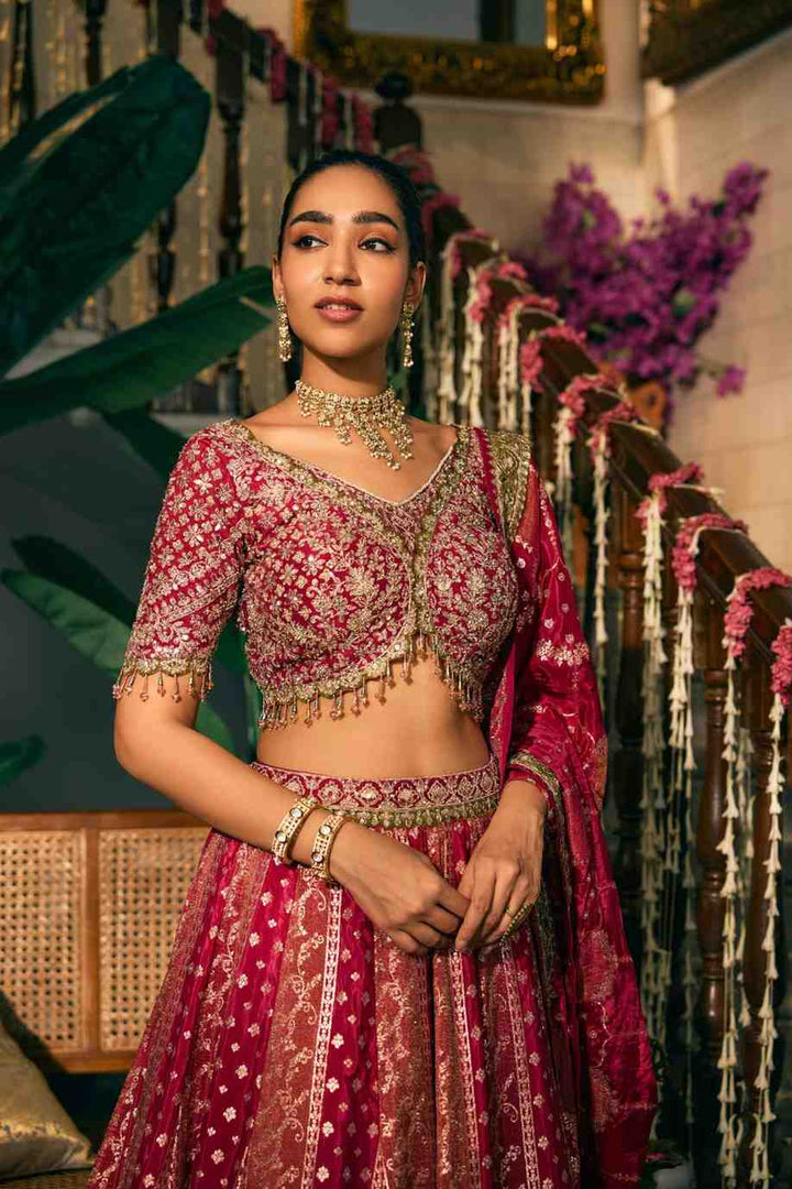 Rani Pink Tissue Banaras Hand Embroidery Ghagra Set