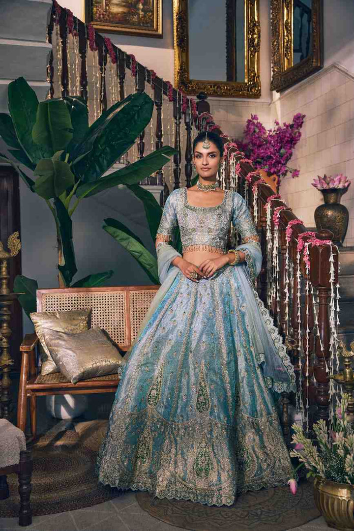 Sky Blue Tissue Zari Embroidery Ghagra Set