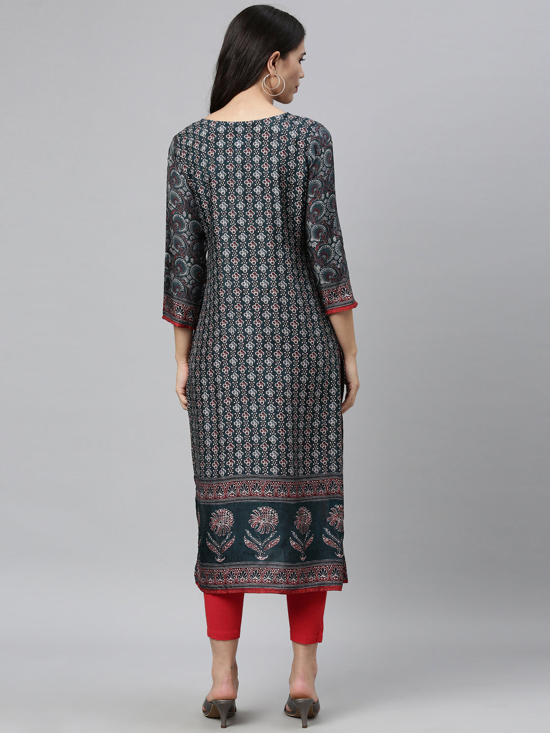 Neerus Green printed ethnic kurta for women - detail view 1
