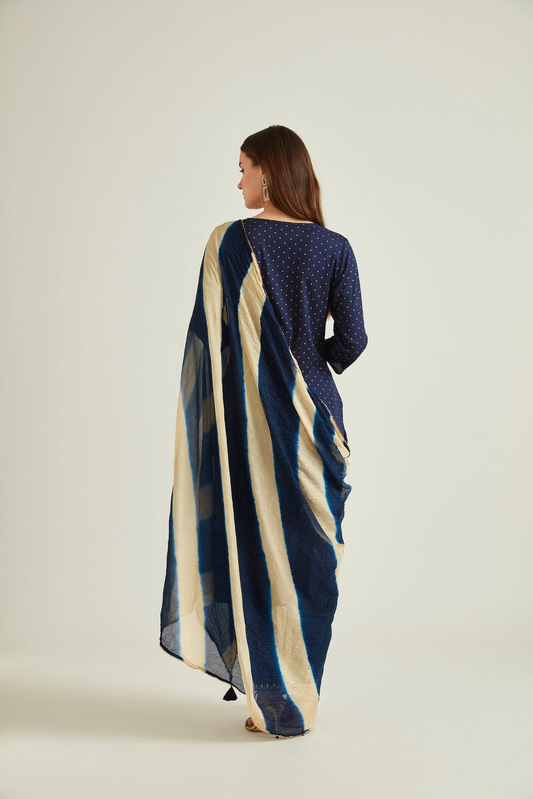 Neerus Blue embroidered suit set with trouser and dupatta - side view