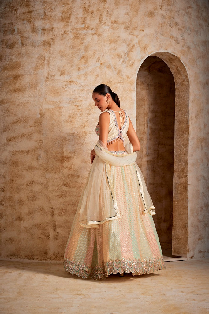 Neerus White net embellished lehenga set - detail view 1