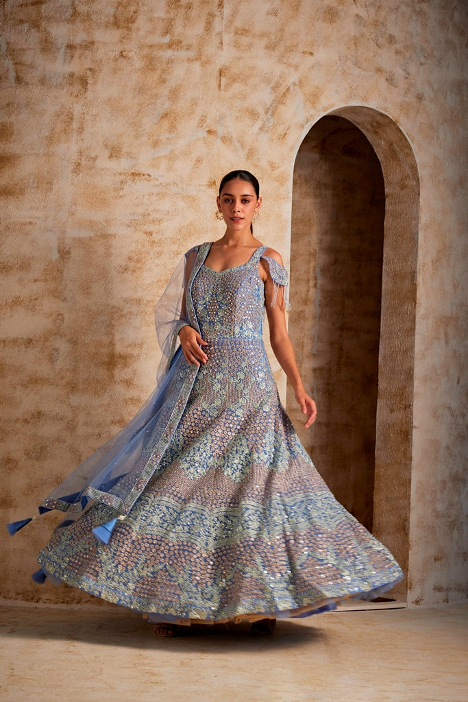 Neerus Purple net embroidered gown - detail view 1