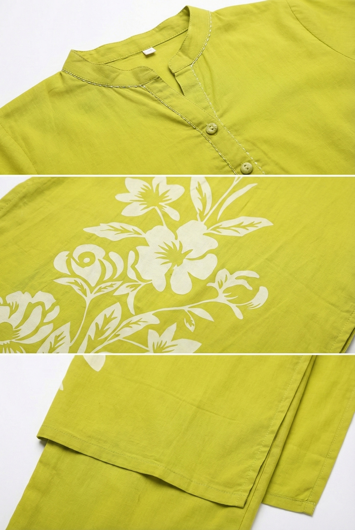Neerus Green cotton digital printed suit set - detail view 2