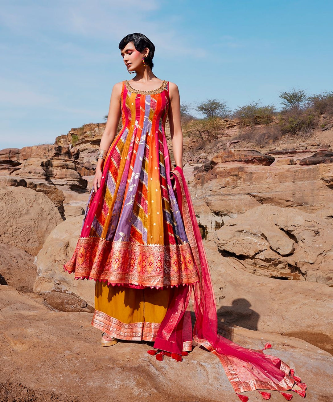 Neerus Multi organza embroidered anarkali suit set - detail view 4