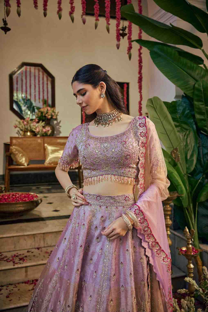 Onion Tissue Zari Embroidery Ghagra Set