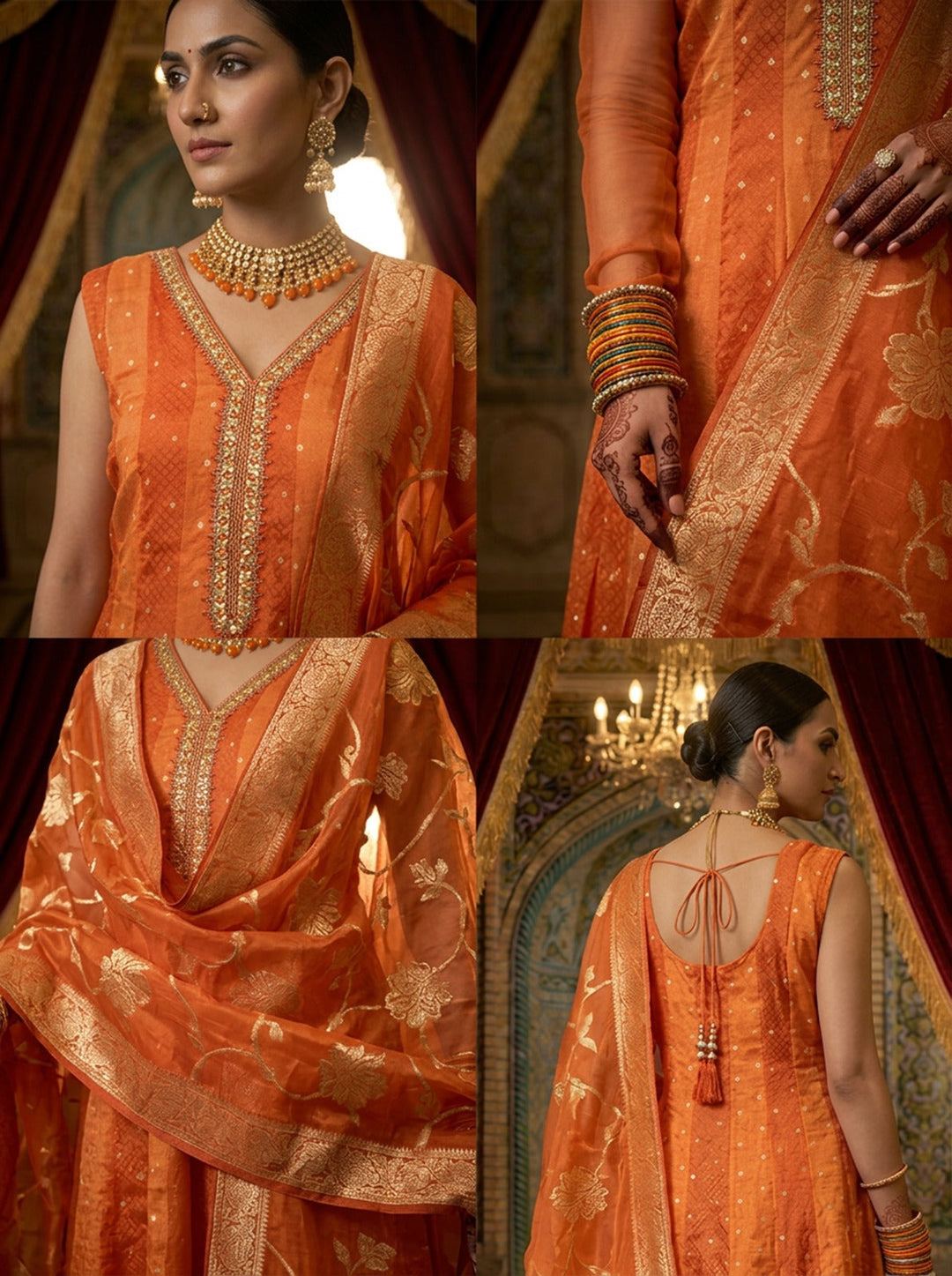 Neerus Orange tissue printed suit set - side view