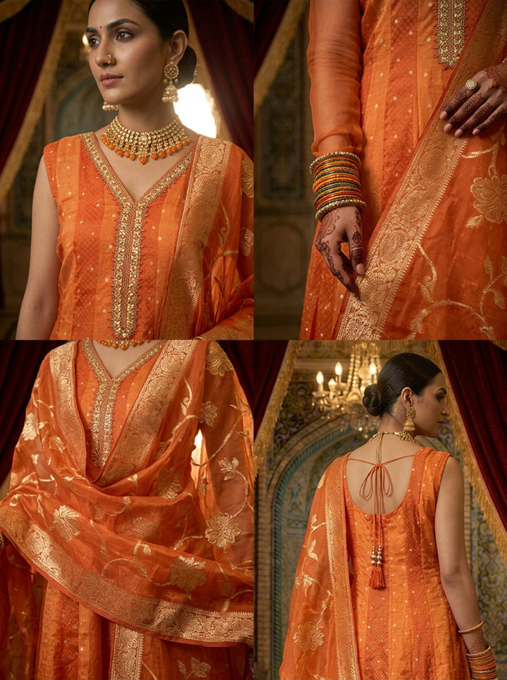 Neerus Orange tissue printed suit set - side view