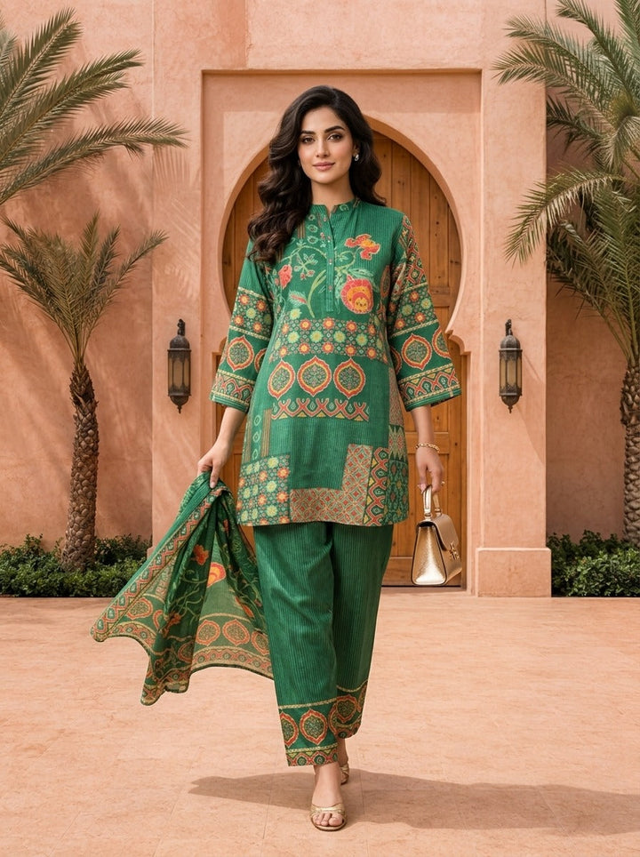 Green Silk Floral Printed Co-ord Set