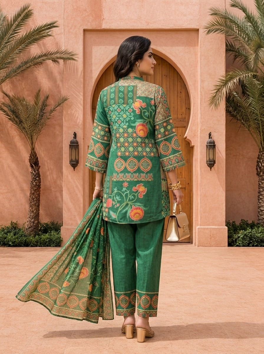 Green Silk Floral Printed Co-ord Set