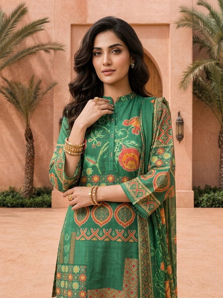 Green Silk Floral Printed Co-ord Set
