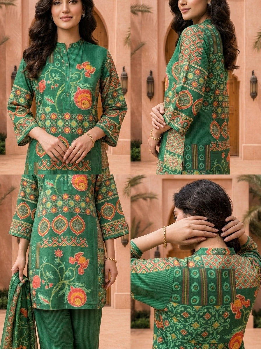 Green Silk Floral Printed Co-ord Set