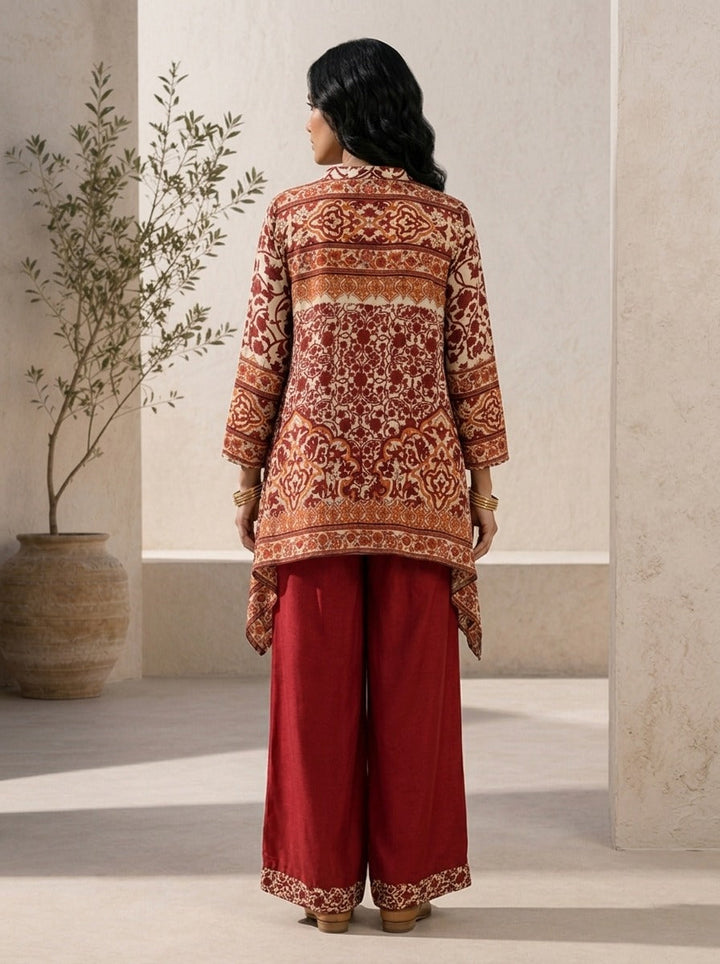 Maroon Crepe Floral Printed Two Piece Set