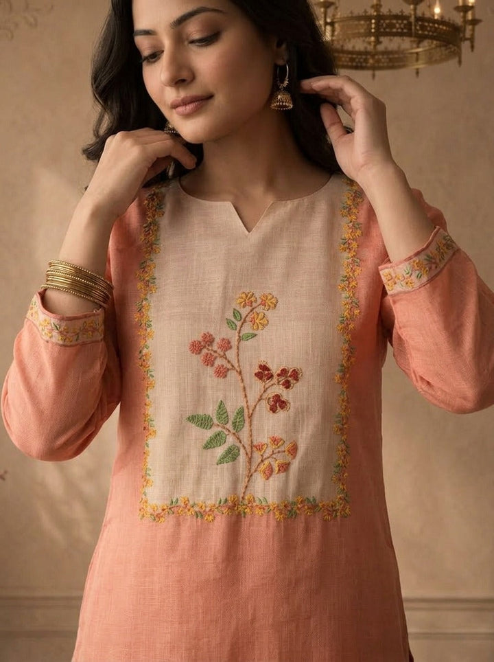 Peach Organza Floral Embroidered Three Piece Set