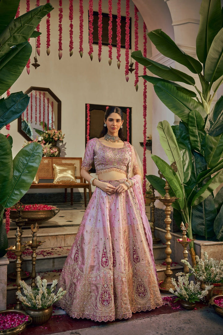 Onion Tissue Zari Embroidery Ghagra Set