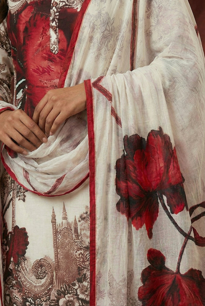 Neerus White cotton digital printed suit set - detail view 3