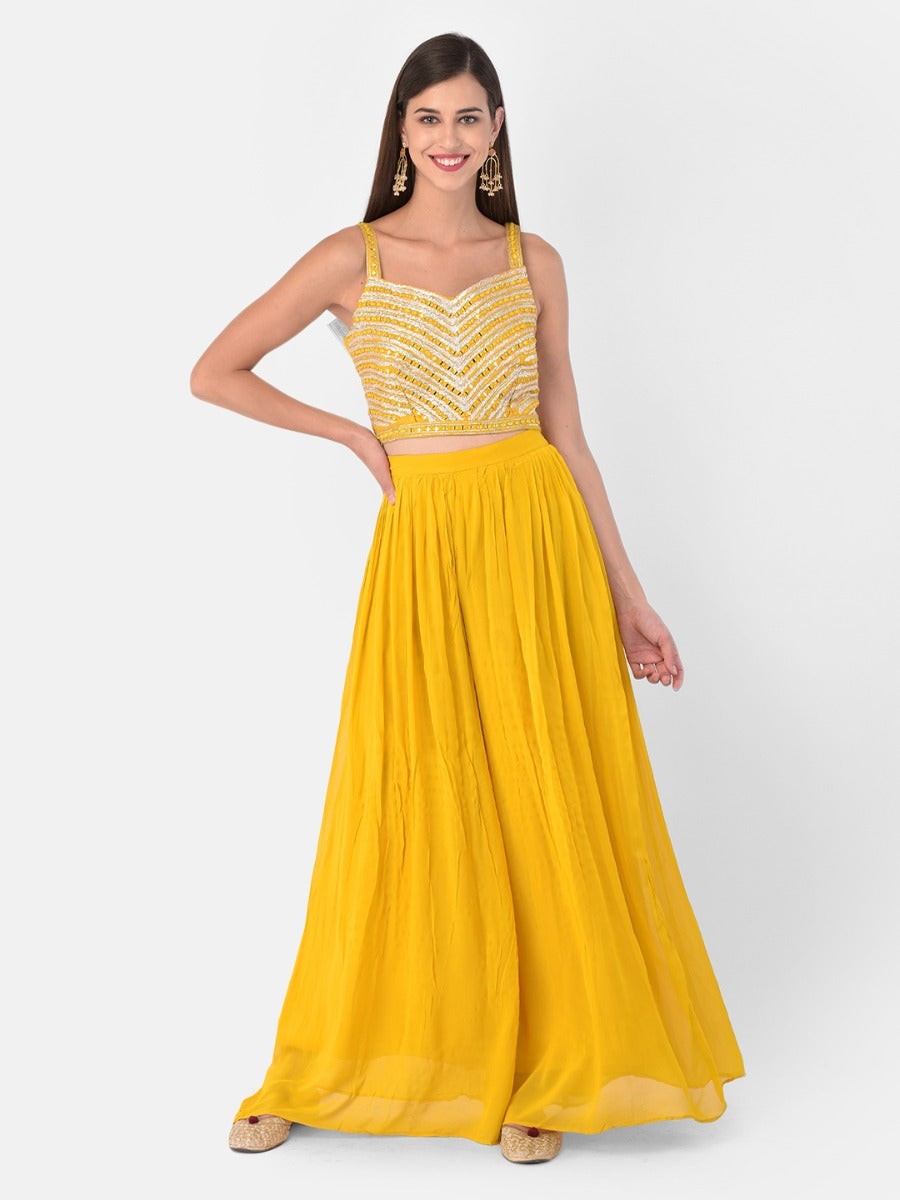 Neerus Yellow georgette printed suit set - back view