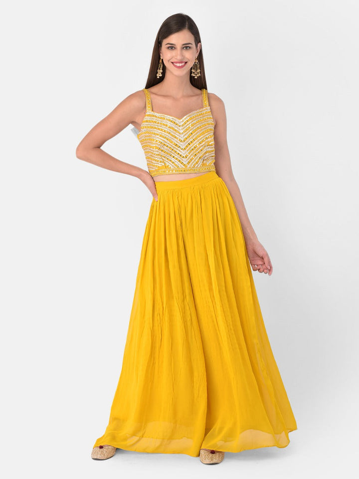 Neerus Yellow georgette printed suit set - back view