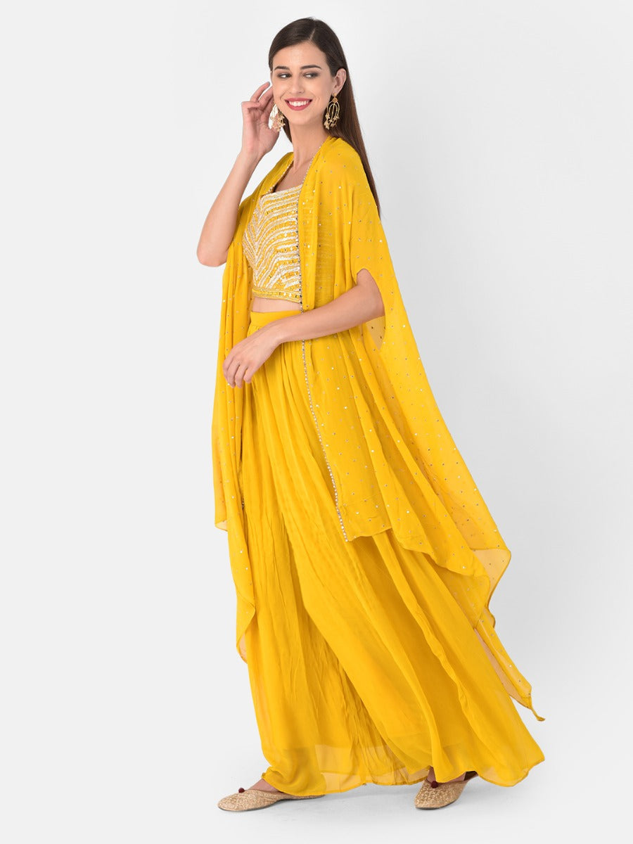 Neerus Yellow georgette printed suit set - side view