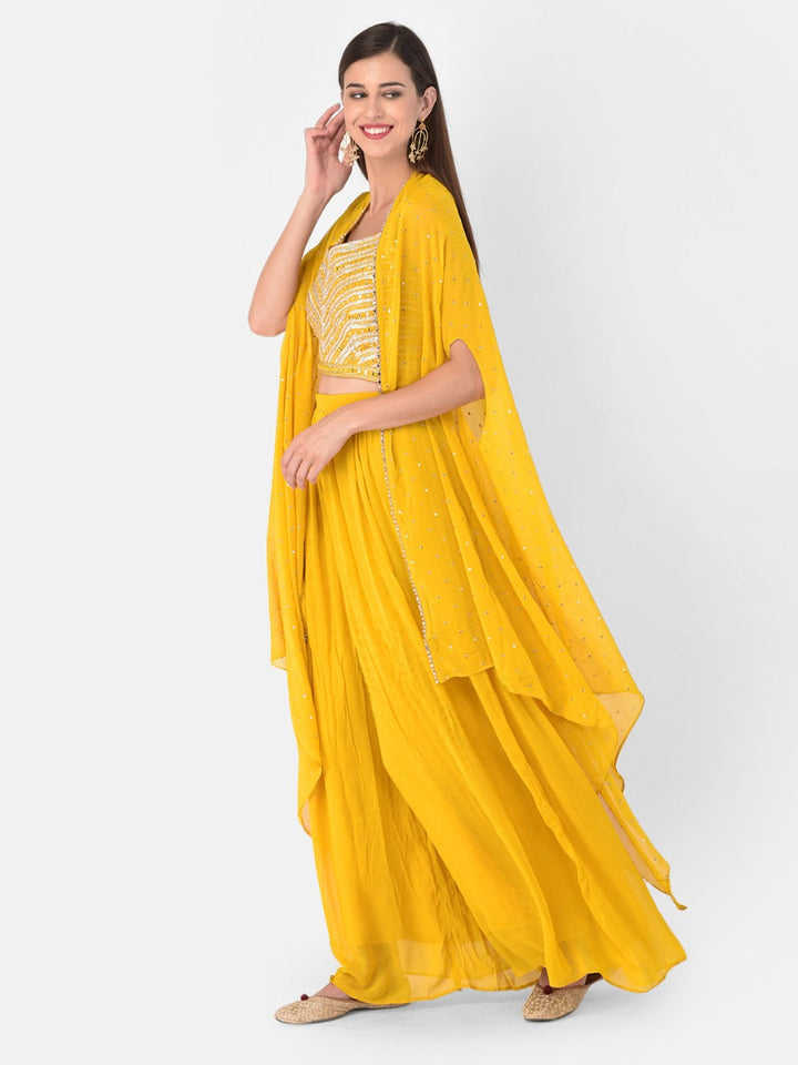Neerus Yellow georgette printed suit set - side view