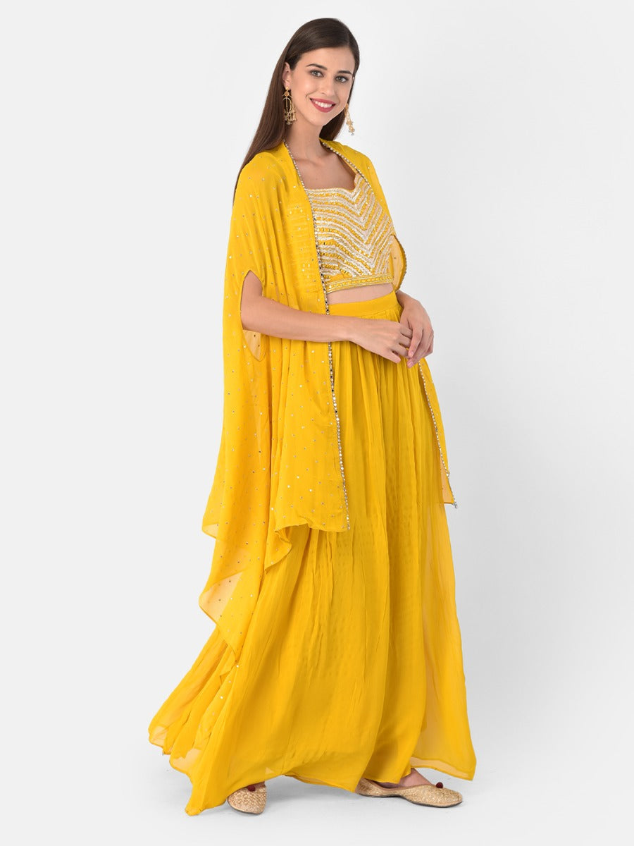 Neerus Yellow georgette printed suit set - detail view 1