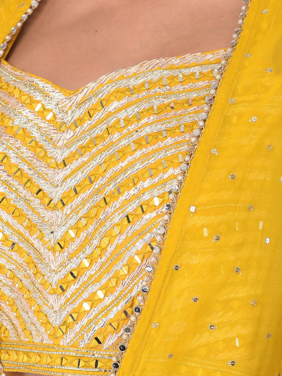 Neerus Yellow georgette printed suit set - detail view 3
