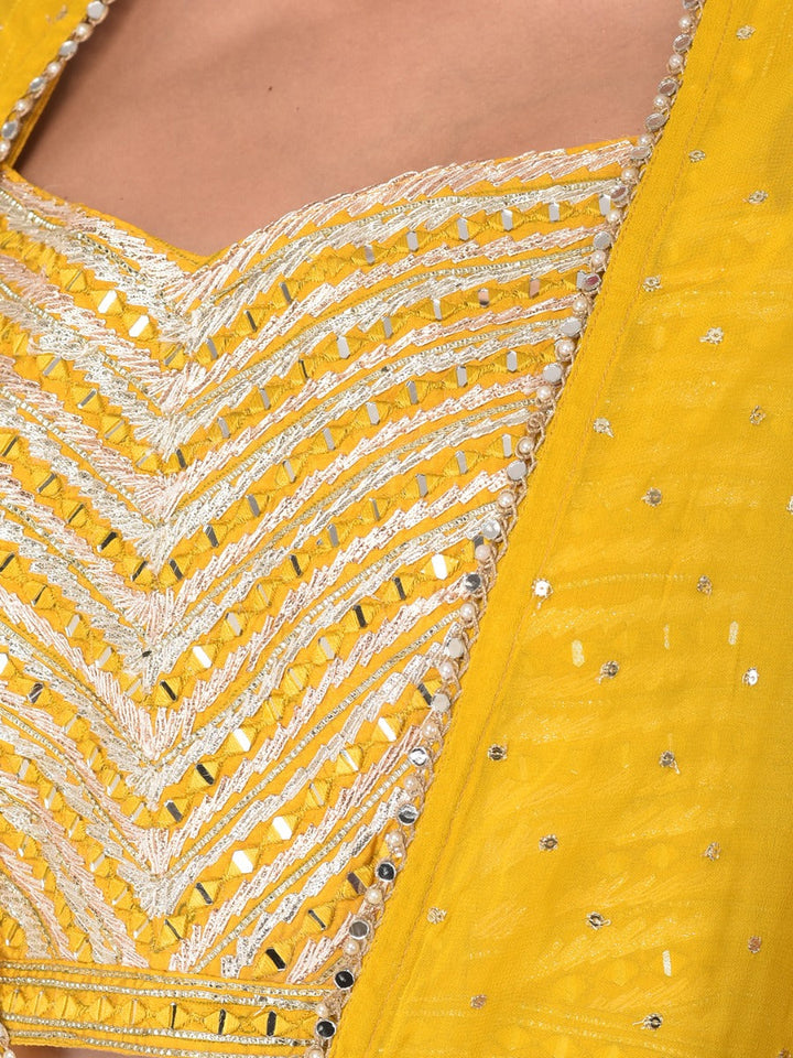 Neerus Yellow georgette printed suit set - detail view 3