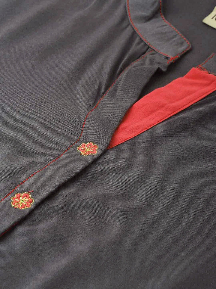 Neerus Grey embroidered A-line kurta - detail view 1