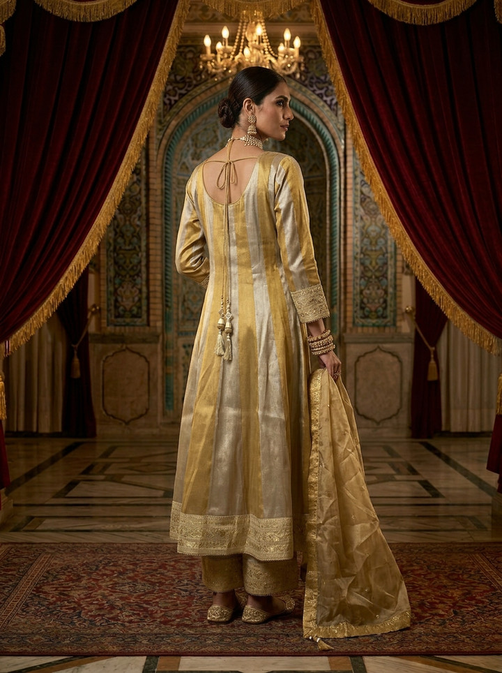 Neerus Gold tissue hand embroidered suit set - back view