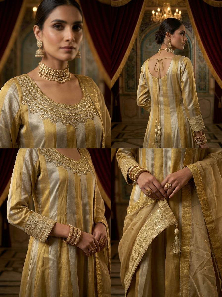 Neerus Gold tissue hand embroidered suit set - side view