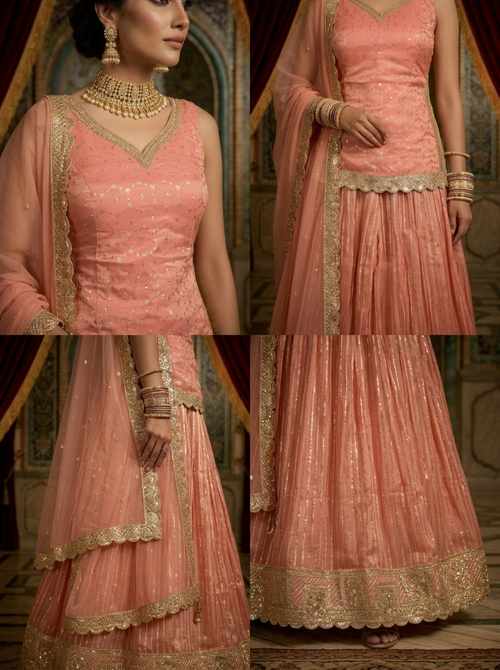 Neerus Pink tissue embellished lehenga set - side view