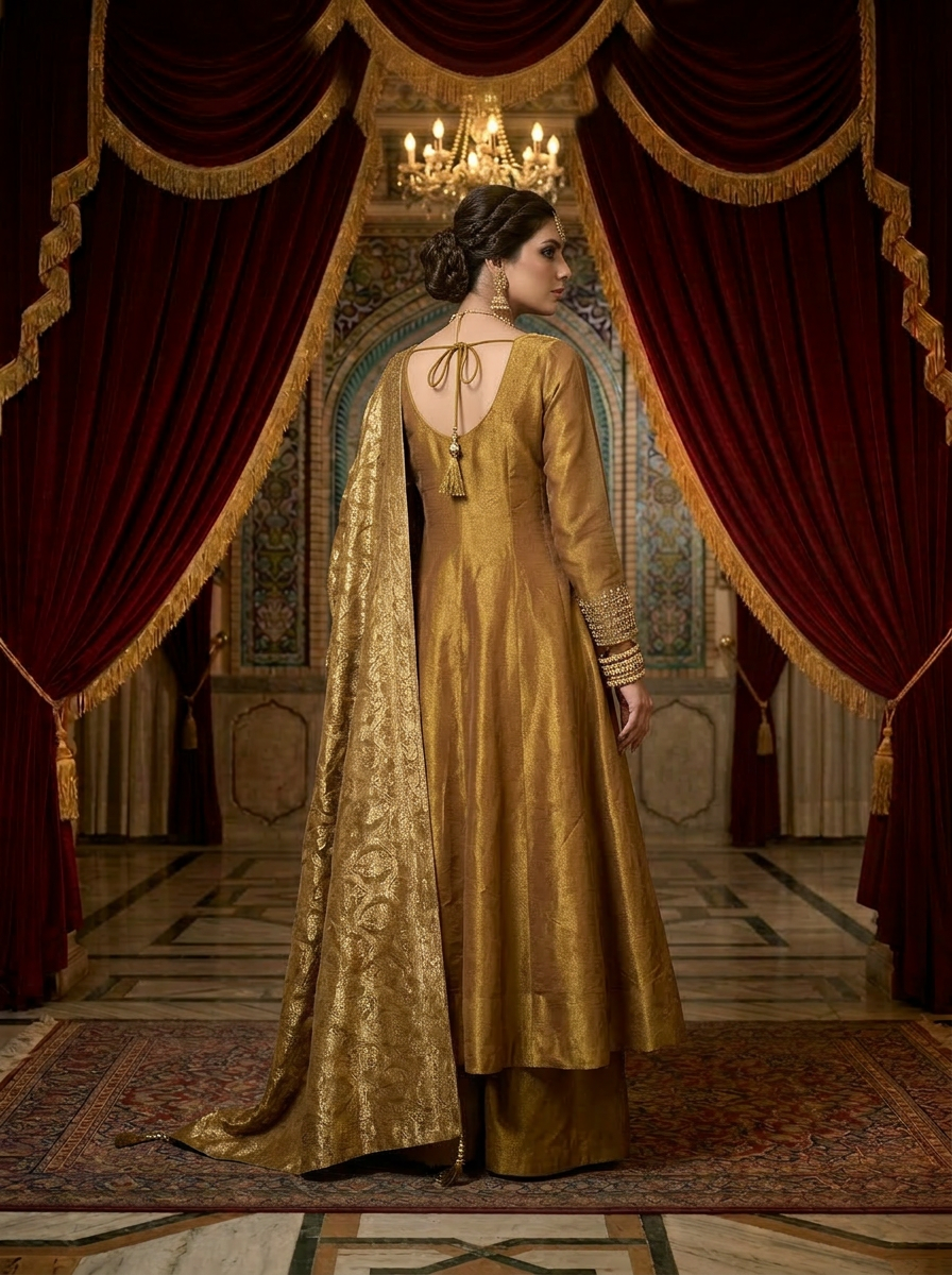 Neerus Gold tissue printed suit set - back view