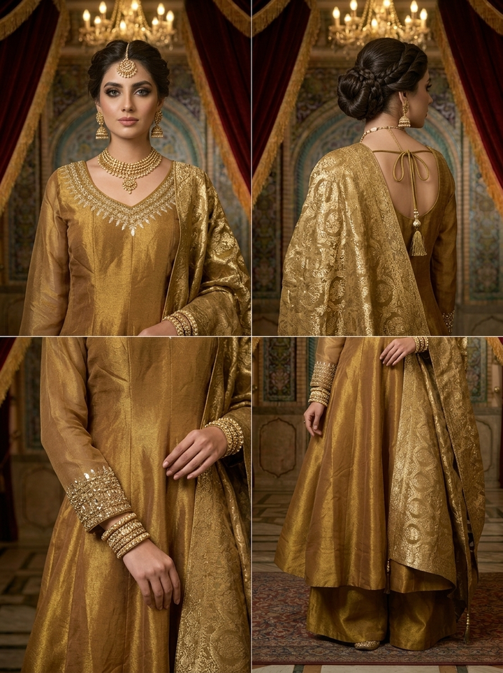Neerus Gold tissue printed suit set - side view
