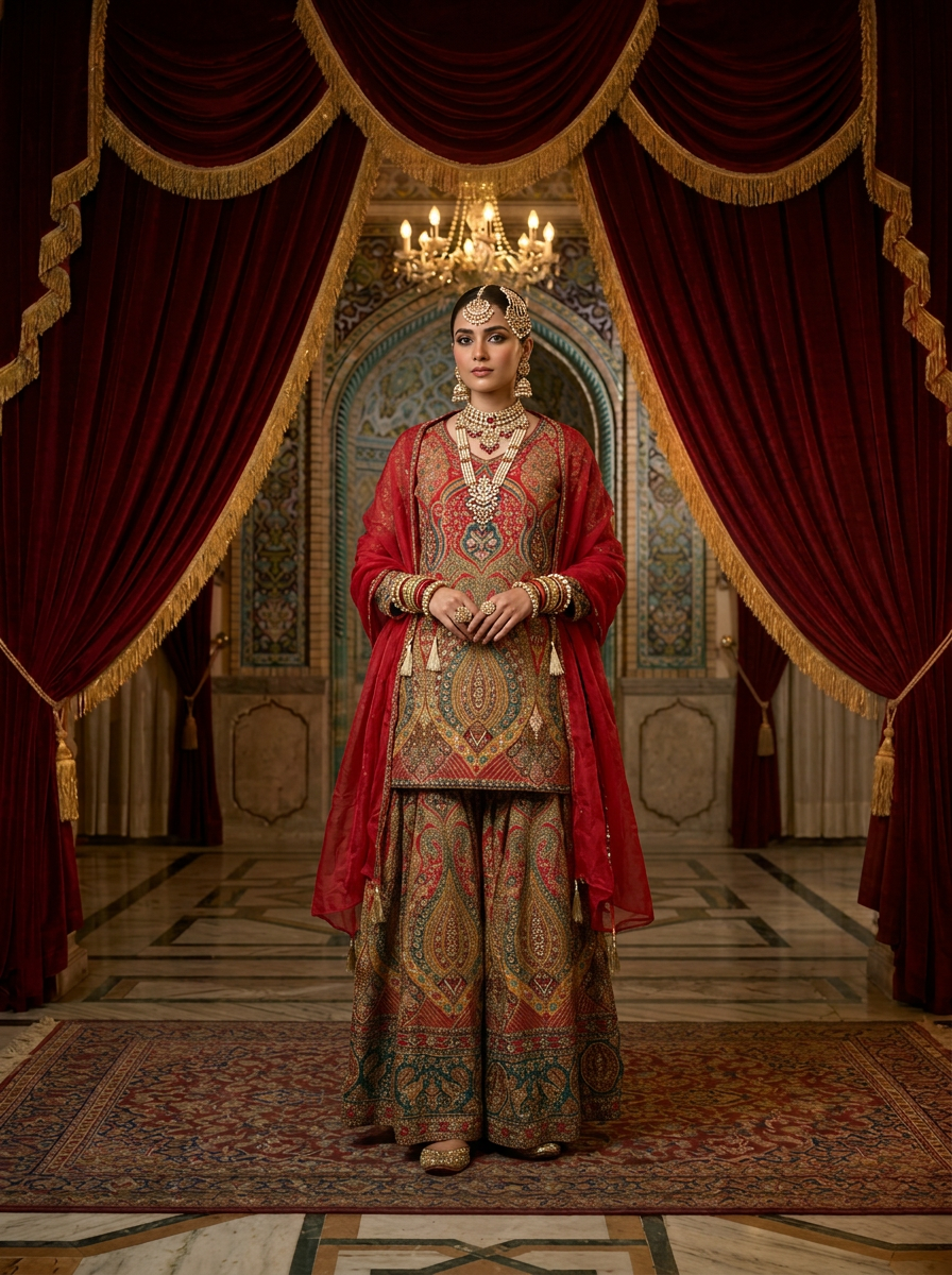 Neerus Pink Chinon Embellished Lehenga Set - front view