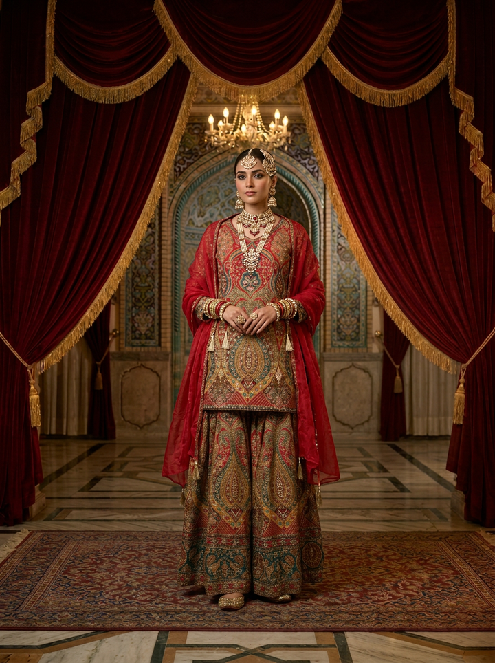 Neerus Pink Chinon Embellished Lehenga Set - front view