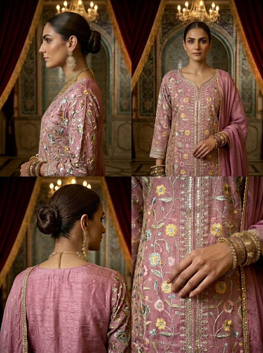 Neerus Purple tissue thread embroidered suit set - side view