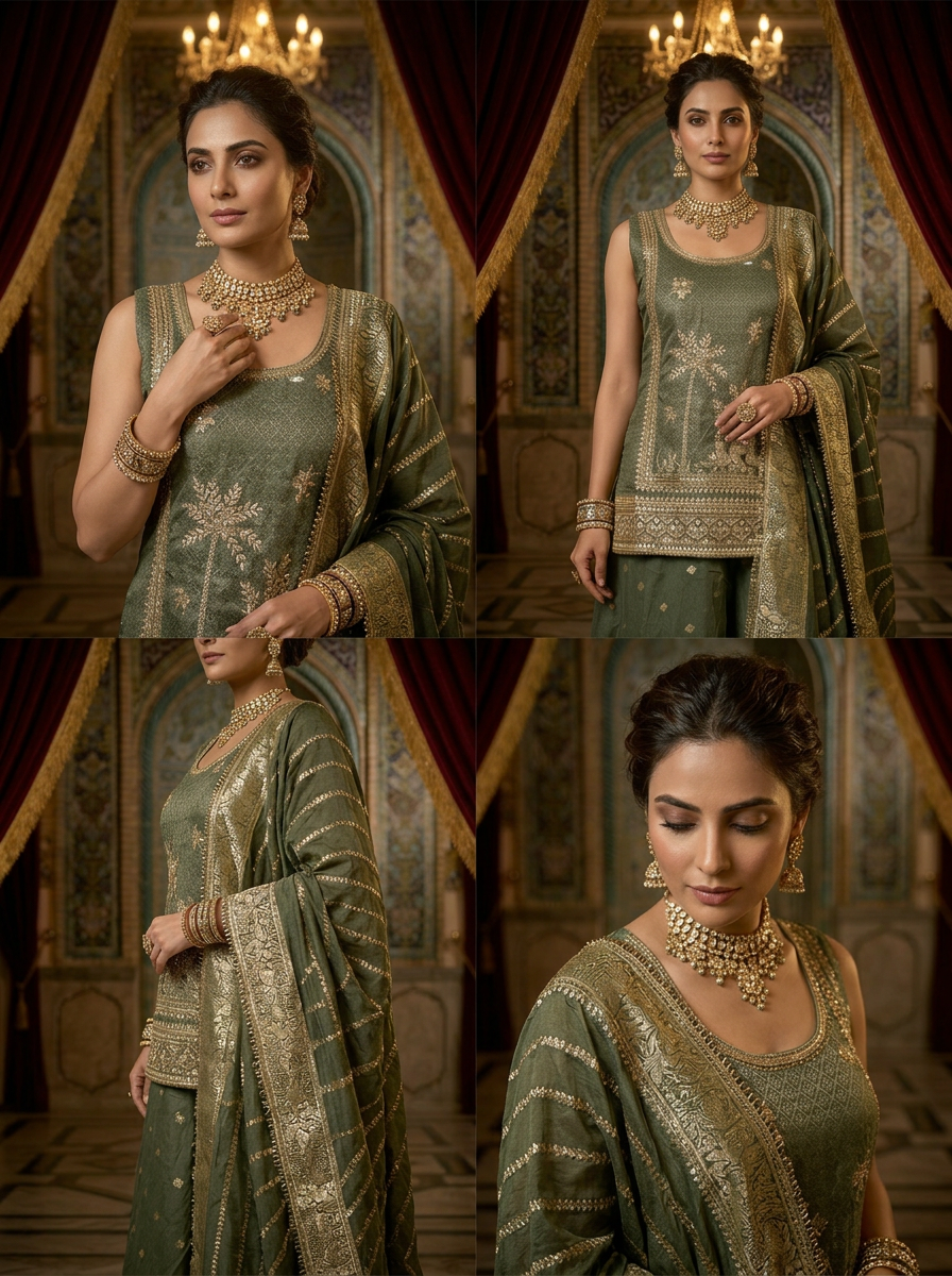 Neerus Green Banarasi embroidered lehenga set - side view