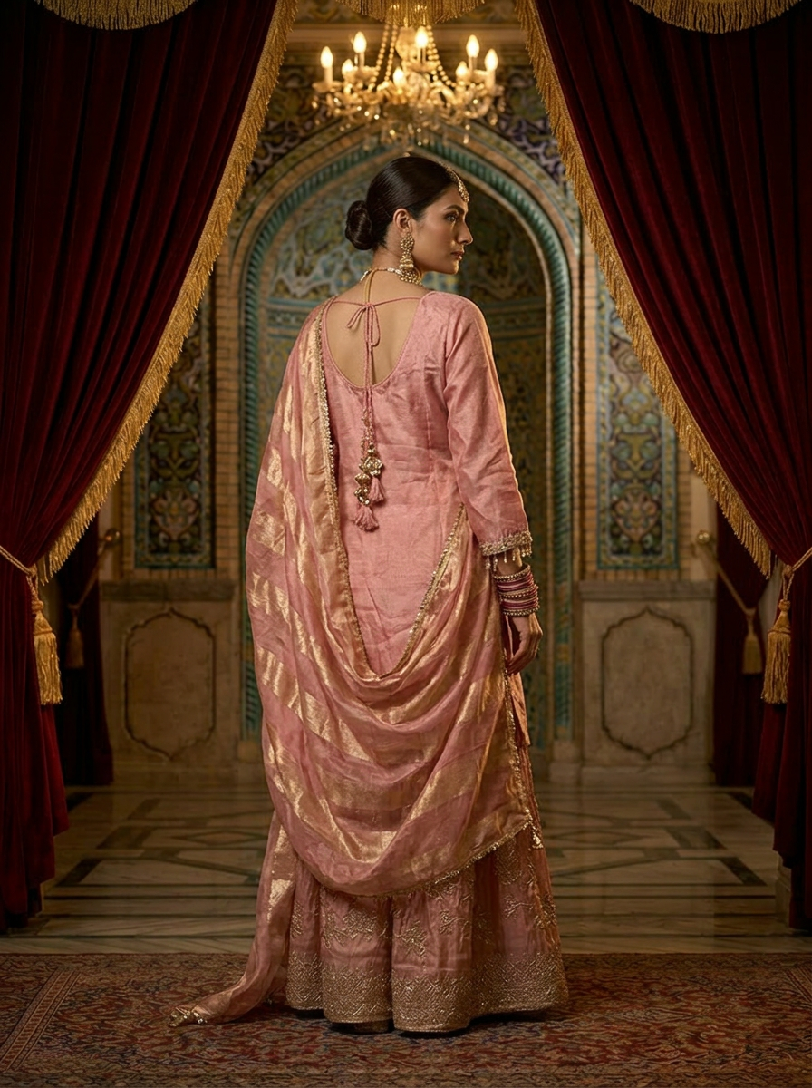 Neerus Pink tissue embellished suit set - back view