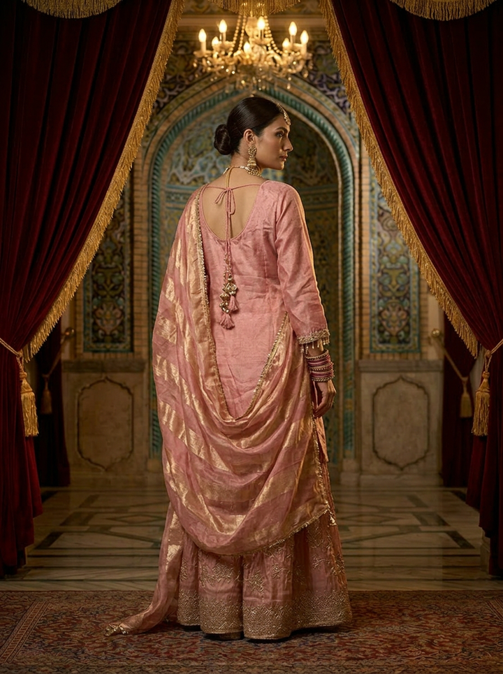 Neerus Pink tissue embellished suit set - back view
